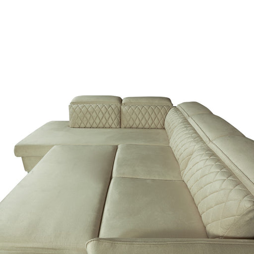 Coltar Extensibil Cu Otoman Stanga Tiago, 5 Locuri, Tetiere Reglabile, Crem, 255 Cm
