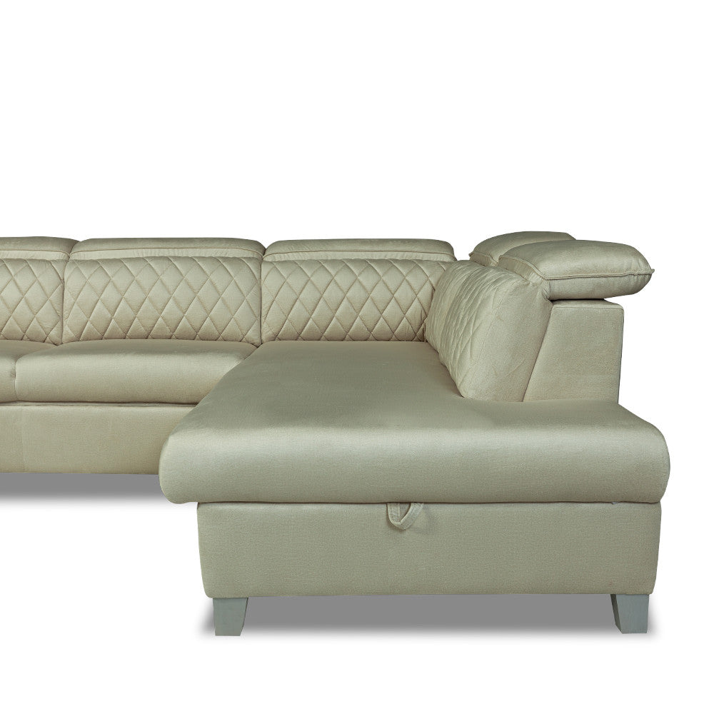 Coltar U Extensibil Cu Lada Tiago, Dreapta, 6 Locuri, Tetiere Reglabile, Crem, 330 Cm