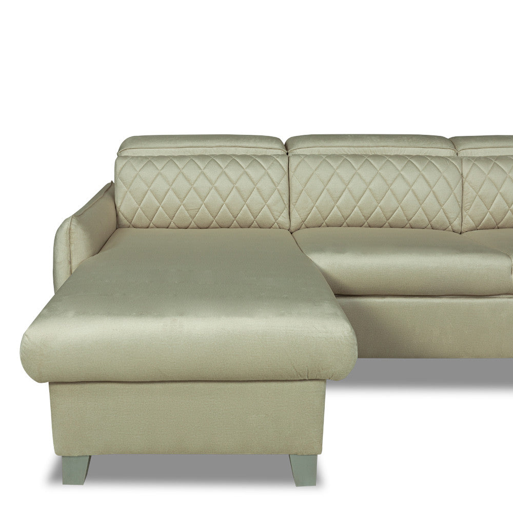 Coltar U Extensibil Cu Lada Tiago, Dreapta, 6 Locuri, Tetiere Reglabile, Crem, 330 Cm