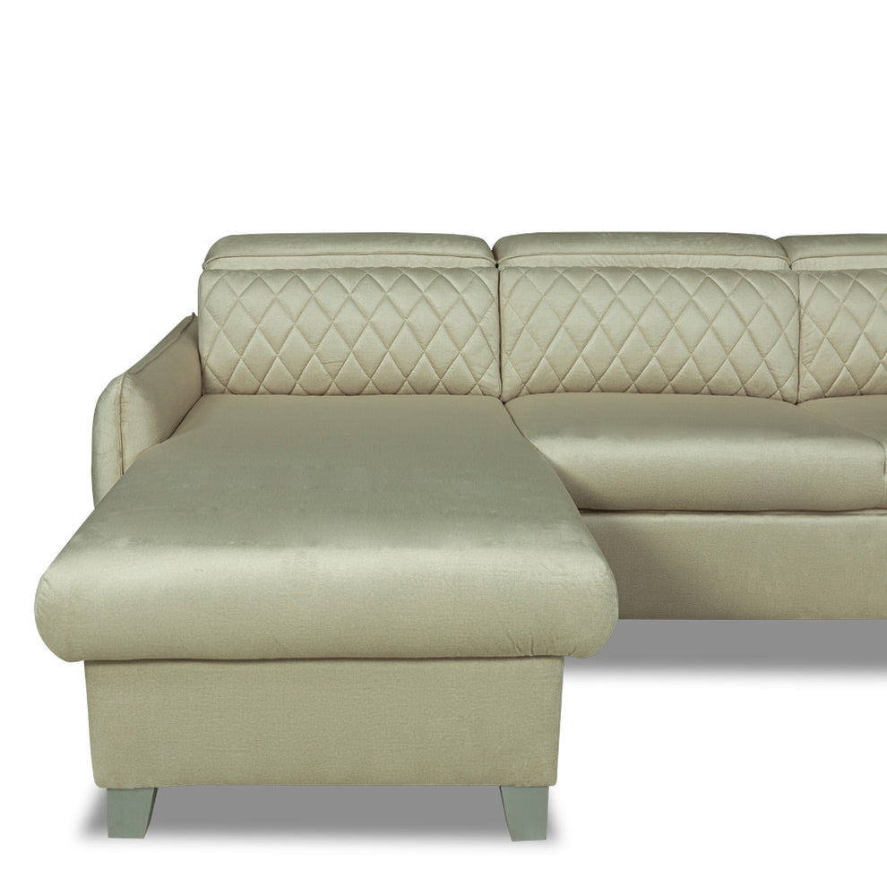 Coltar U Extensibil Cu Lada Tiago, Dreapta, 6 Locuri, Tetiere Reglabile, Crem, 330 Cm