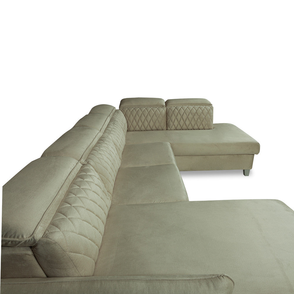 Coltar U Extensibil Cu Lada Tiago, Dreapta, 6 Locuri, Tetiere Reglabile, Crem, 330 Cm