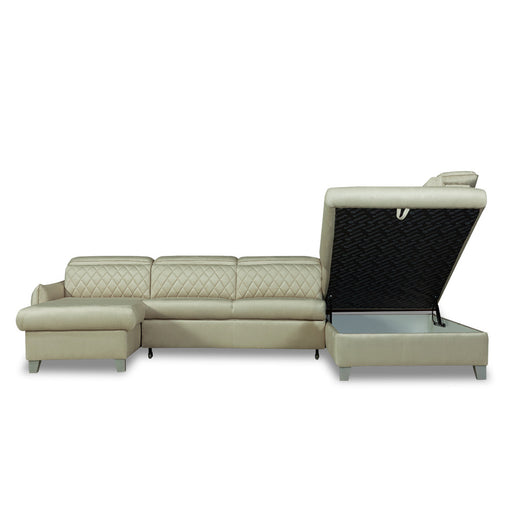 Coltar U Extensibil Cu Lada Tiago, Dreapta, 6 Locuri, Tetiere Reglabile, Crem, 330 Cm