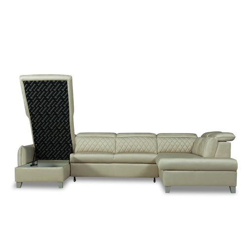 Coltar U Extensibil Cu Lada Tiago, Dreapta, 6 Locuri, Tetiere Reglabile, Crem, 330 Cm