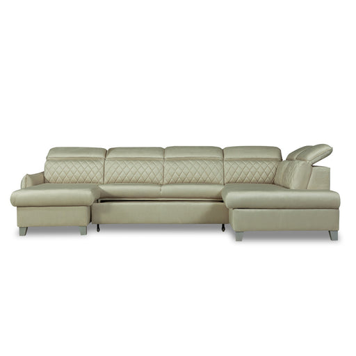 Coltar U Extensibil Cu Lada Tiago, Dreapta, 6 Locuri, Tetiere Reglabile, Crem, 330 Cm