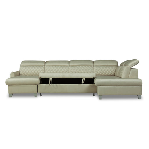 Coltar U Extensibil Cu Lada Tiago, Dreapta, 6 Locuri, Tetiere Reglabile, Crem, 330 Cm