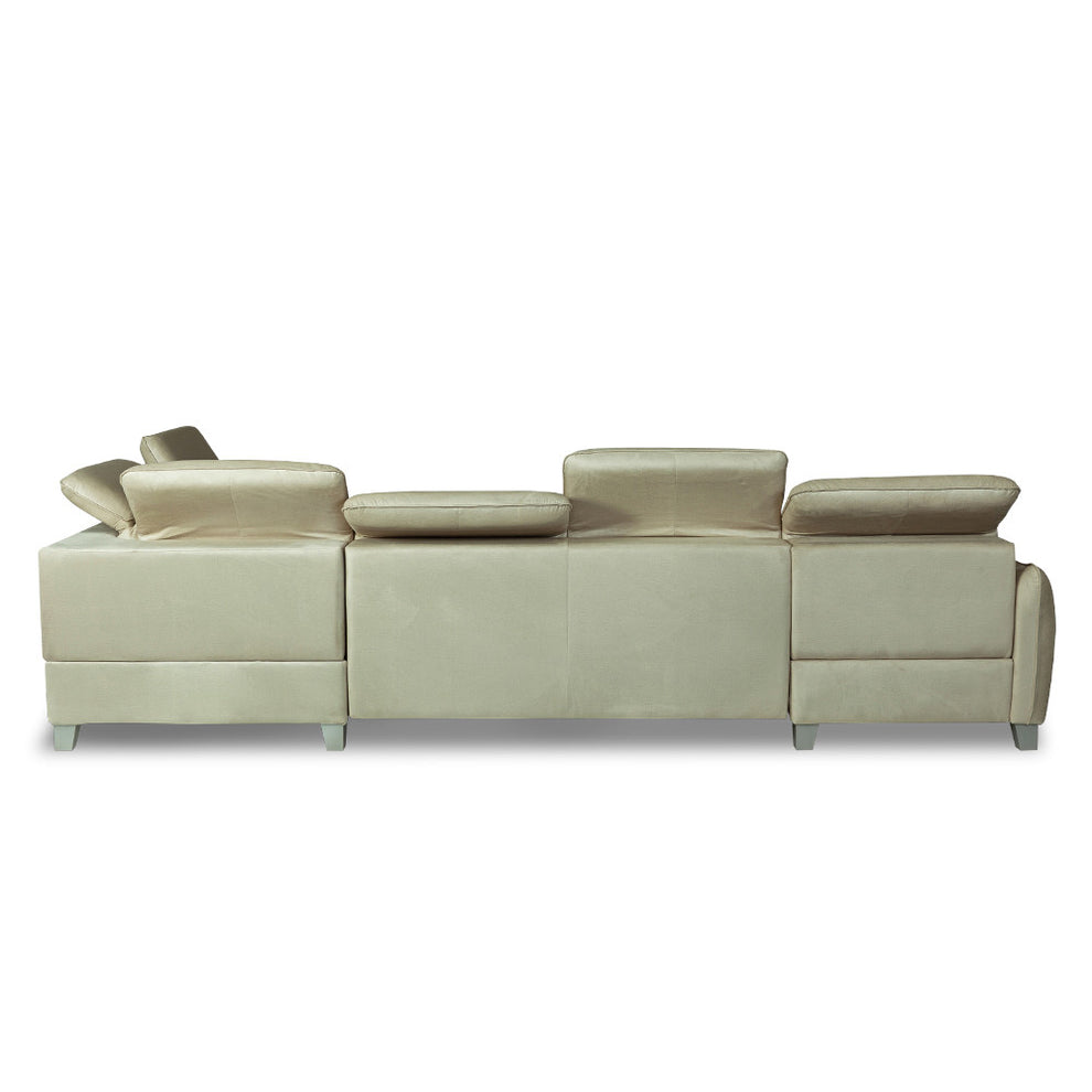 Coltar U Extensibil Cu Lada Tiago, Dreapta, 6 Locuri, Tetiere Reglabile, Crem, 330 Cm