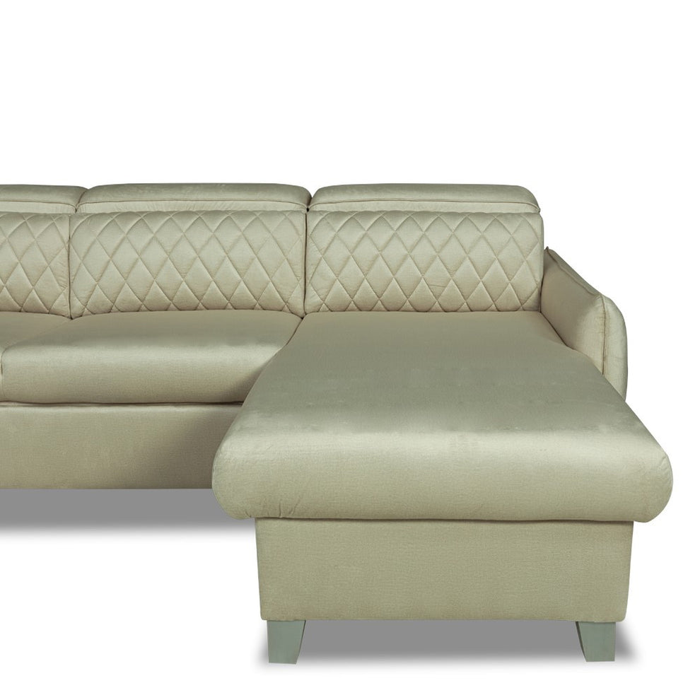 Coltar U Extensibil Cu Lada Tiago, Stanga, 6 Locuri, Tetiere Reglabile, Crem 330 Cm
