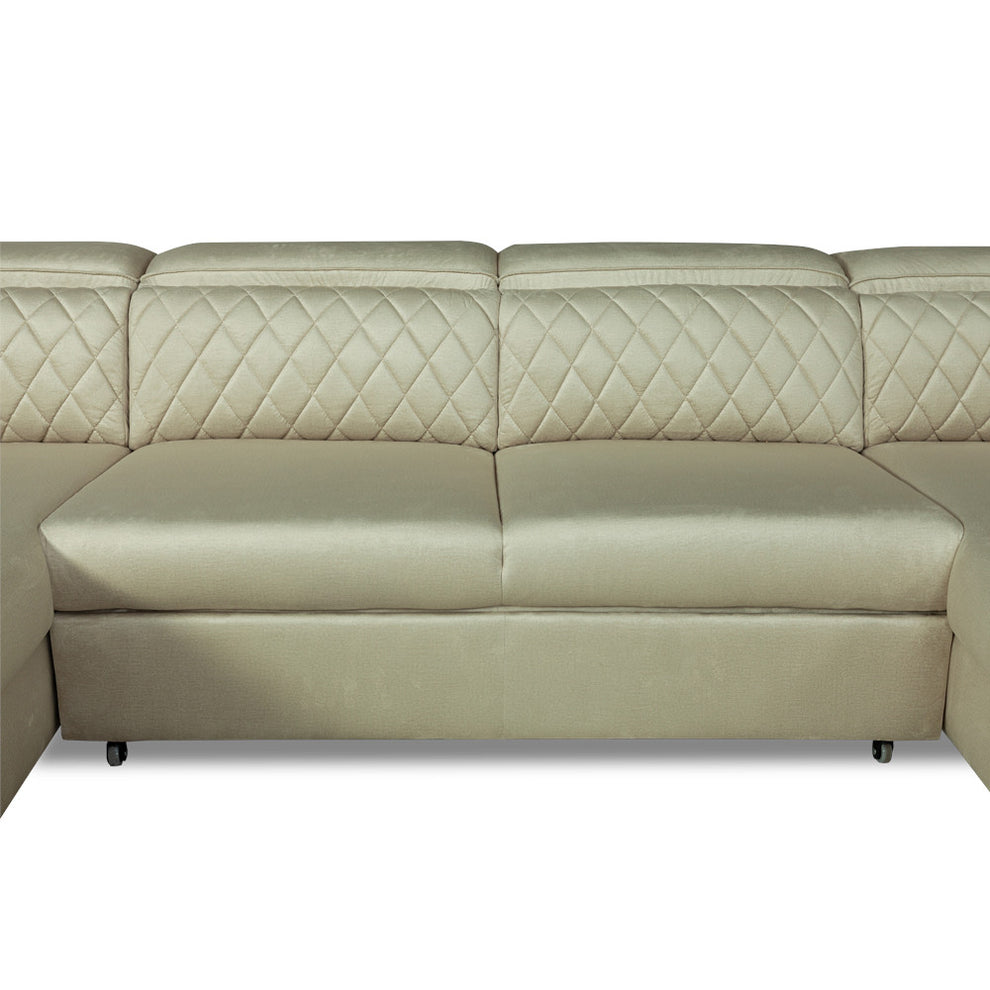 Coltar U Extensibil Cu Lada Tiago, Stanga, 6 Locuri, Tetiere Reglabile, Crem 330 Cm