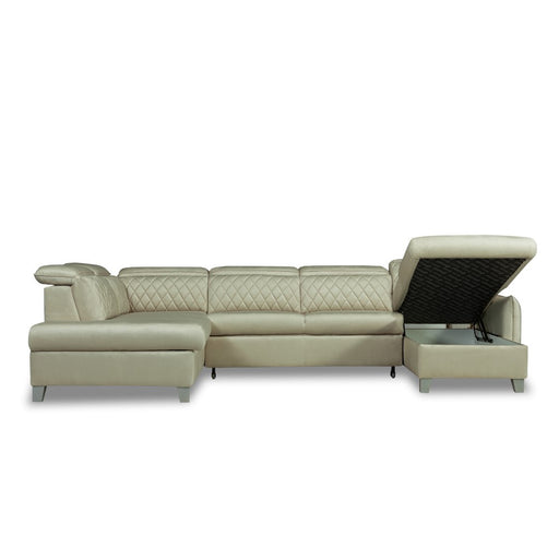 Coltar U Extensibil Cu Lada Tiago, Stanga, 6 Locuri, Tetiere Reglabile, Crem 330 Cm