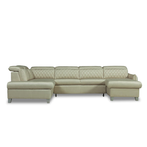 Coltar U Extensibil Cu Lada Tiago, Stanga, 6 Locuri, Tetiere Reglabile, Crem 330 Cm