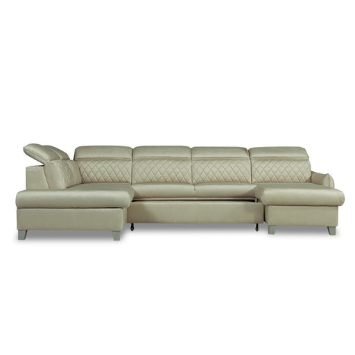 Coltar U Extensibil Cu Lada Tiago, Stanga, 6 Locuri, Tetiere Reglabile, Crem 330 Cm