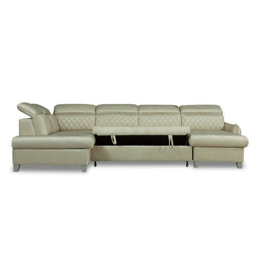 Coltar U Extensibil Cu Lada Tiago, Stanga, 6 Locuri, Tetiere Reglabile, Crem 330 Cm