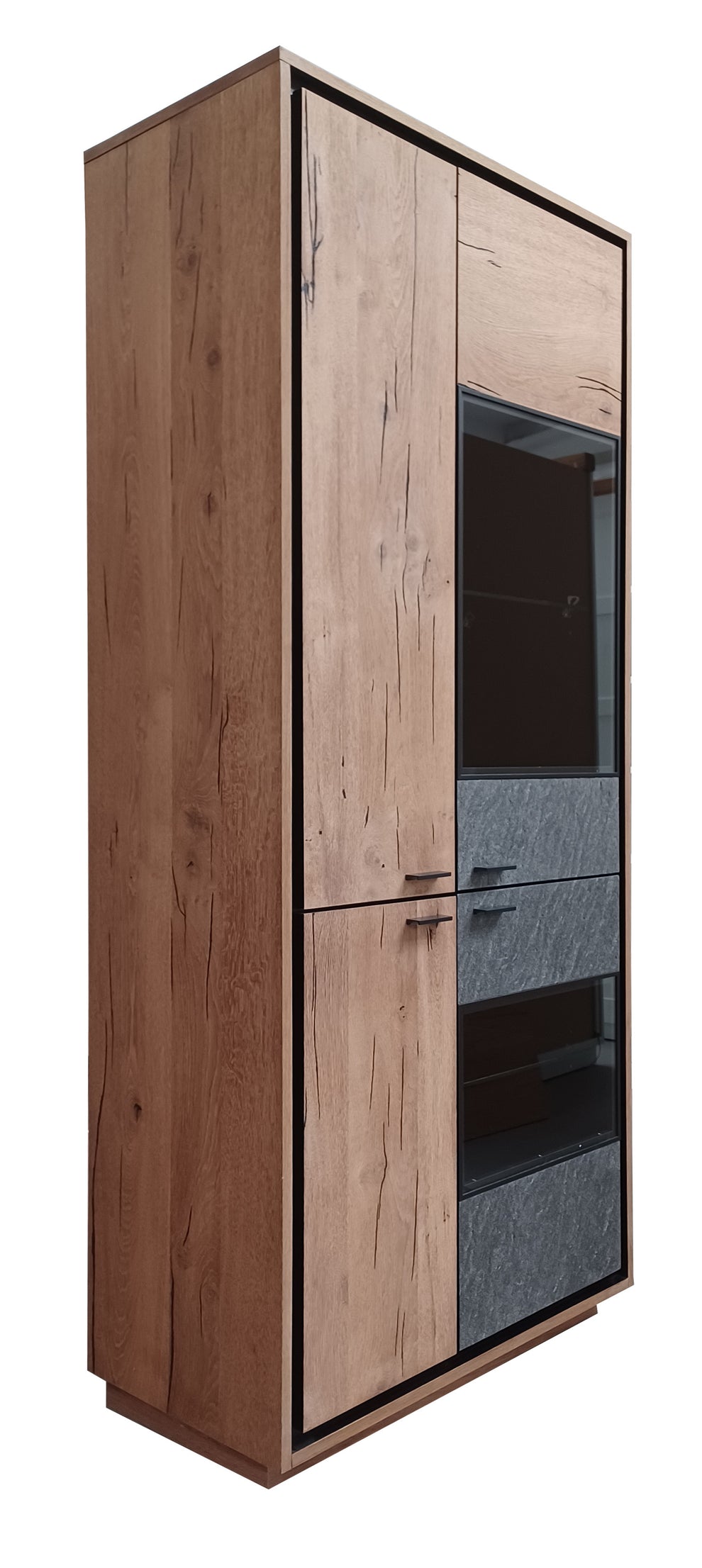 Vitrina Stone Cu 4 Usi Natur, Gri Si Negru, 86 Cm-Resigilat