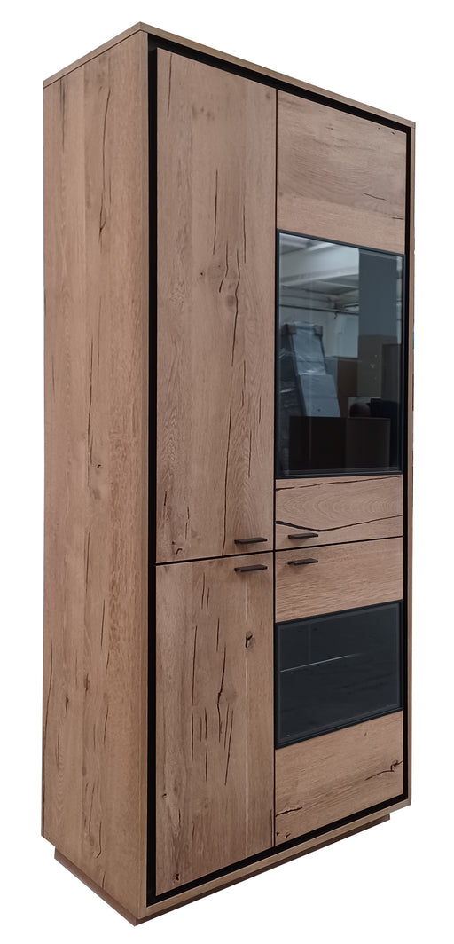 Vitrina Oak Cu 4 Usi Natur Si Negru, 86 Cm-Resigilat