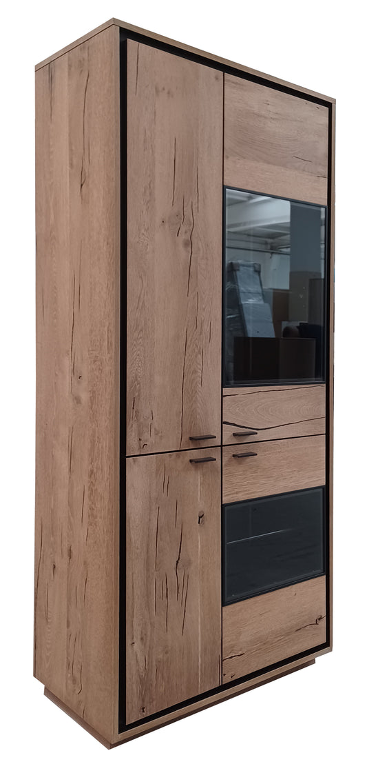 Vitrina Oak Cu 4 Usi Natur Si Negru, 86 Cm-Resigilat