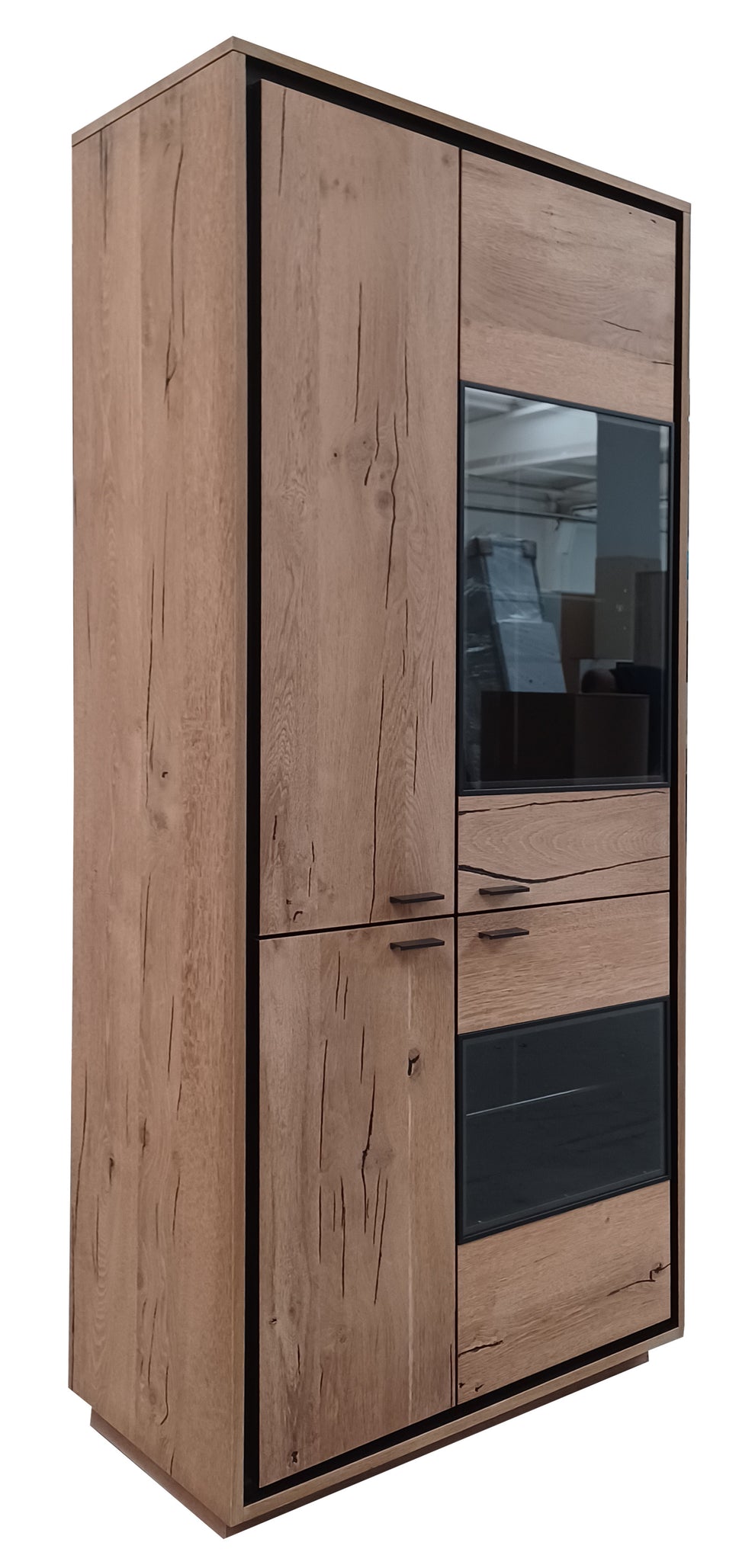 Vitrina Oak Cu 4 Usi Natur Si Negru, 86 Cm-Resigilat