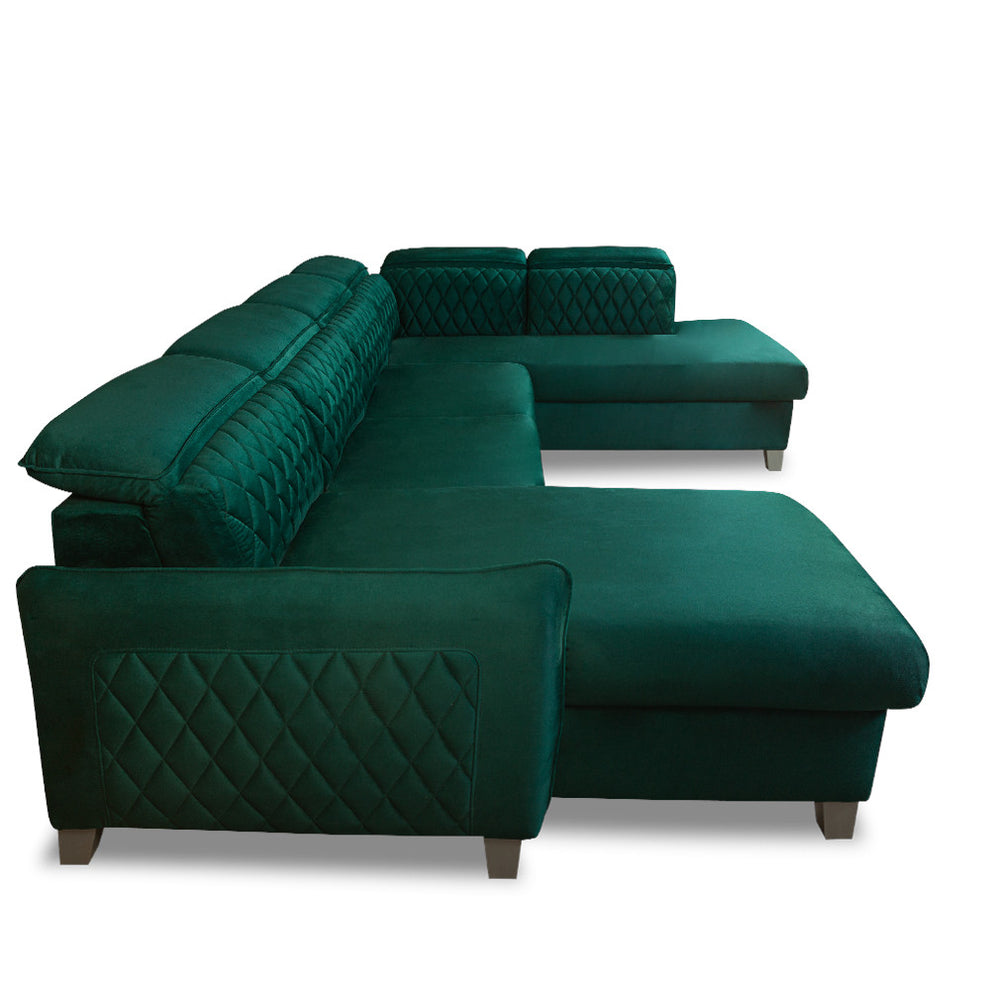 Coltar U Extensibil Tiago, Dreapta, 6 Locuri, Tetiere Reglabile, Verde 330 Cm