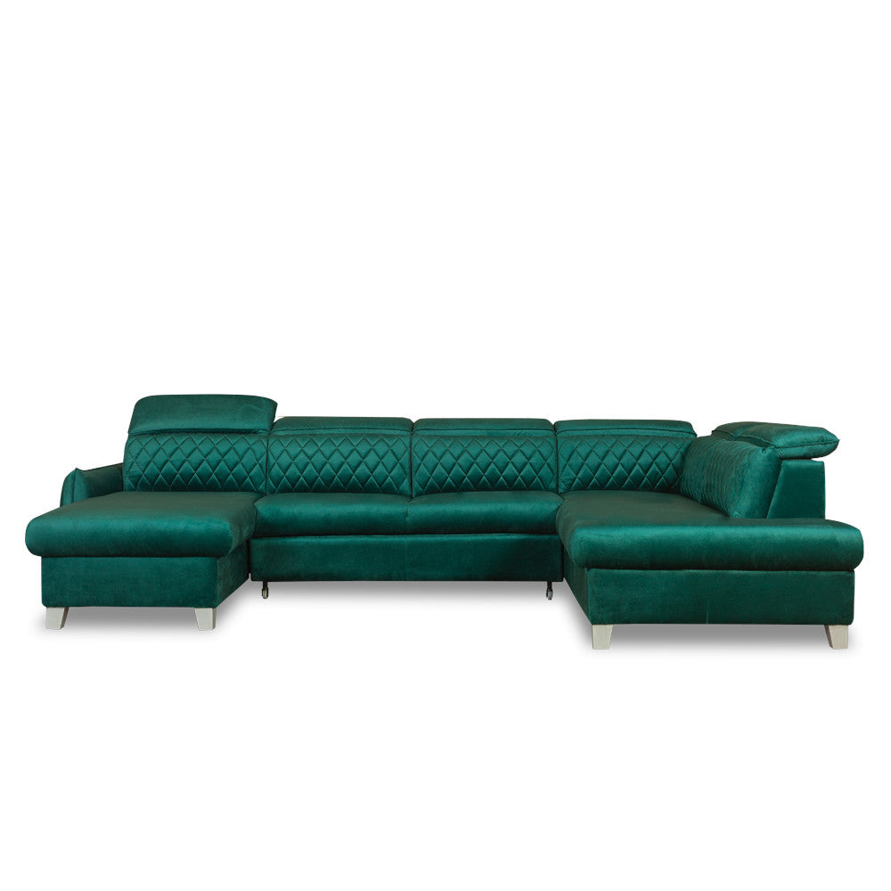 Coltar U Extensibil Tiago, Dreapta, 6 Locuri, Tetiere Reglabile, Verde 330 Cm