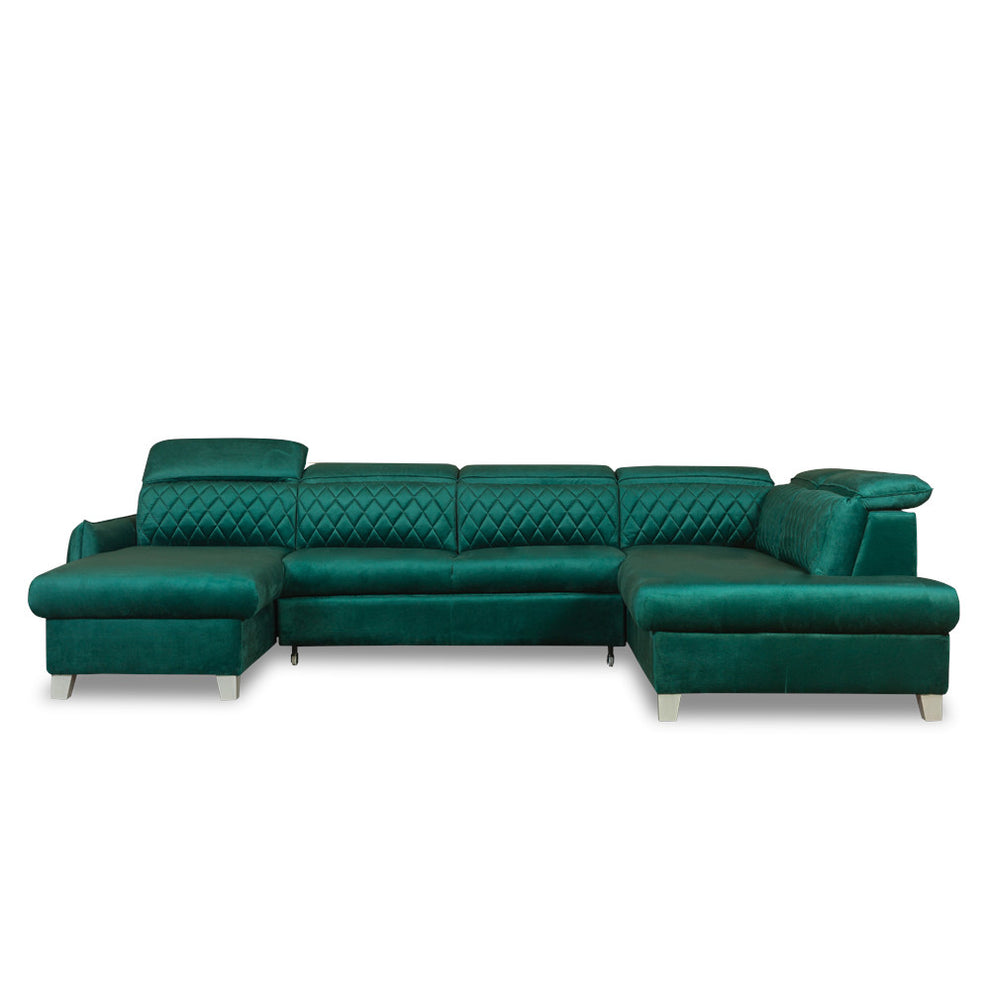 Coltar U Extensibil Tiago, Dreapta, 6 Locuri, Tetiere Reglabile, Verde 330 Cm