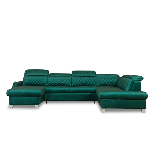 Coltar U Extensibil Tiago, Dreapta, 6 Locuri, Tetiere Reglabile, Verde 330 Cm