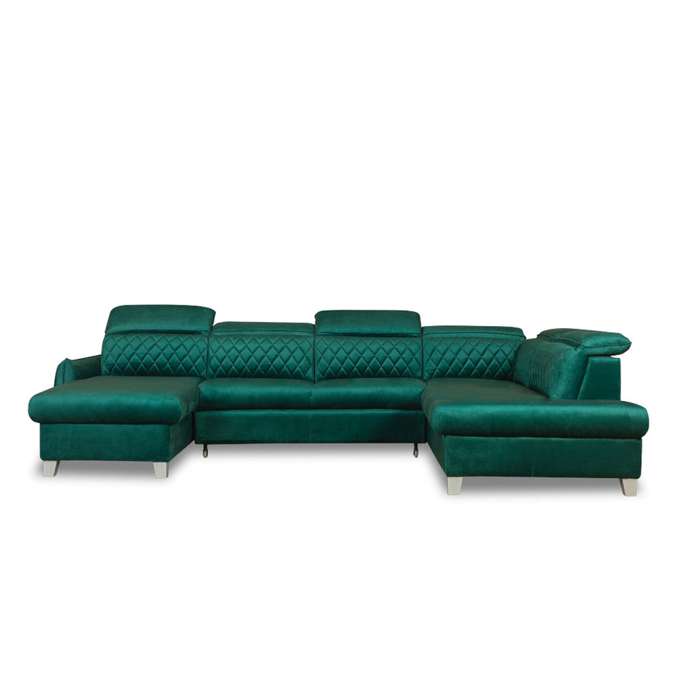 Coltar U Extensibil Tiago, Dreapta, 6 Locuri, Tetiere Reglabile, Verde 330 Cm