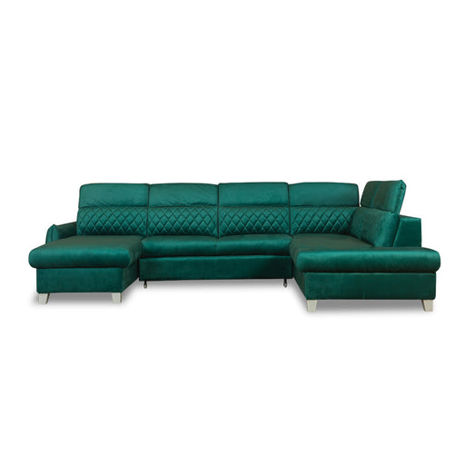 Coltar U Extensibil Tiago, Dreapta, 6 Locuri, Tetiere Reglabile, Verde 330 Cm