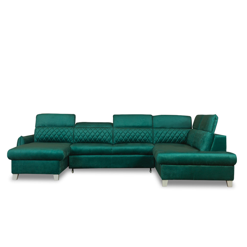 Coltar U Extensibil Tiago, Dreapta, 6 Locuri, Tetiere Reglabile, Verde 330 Cm