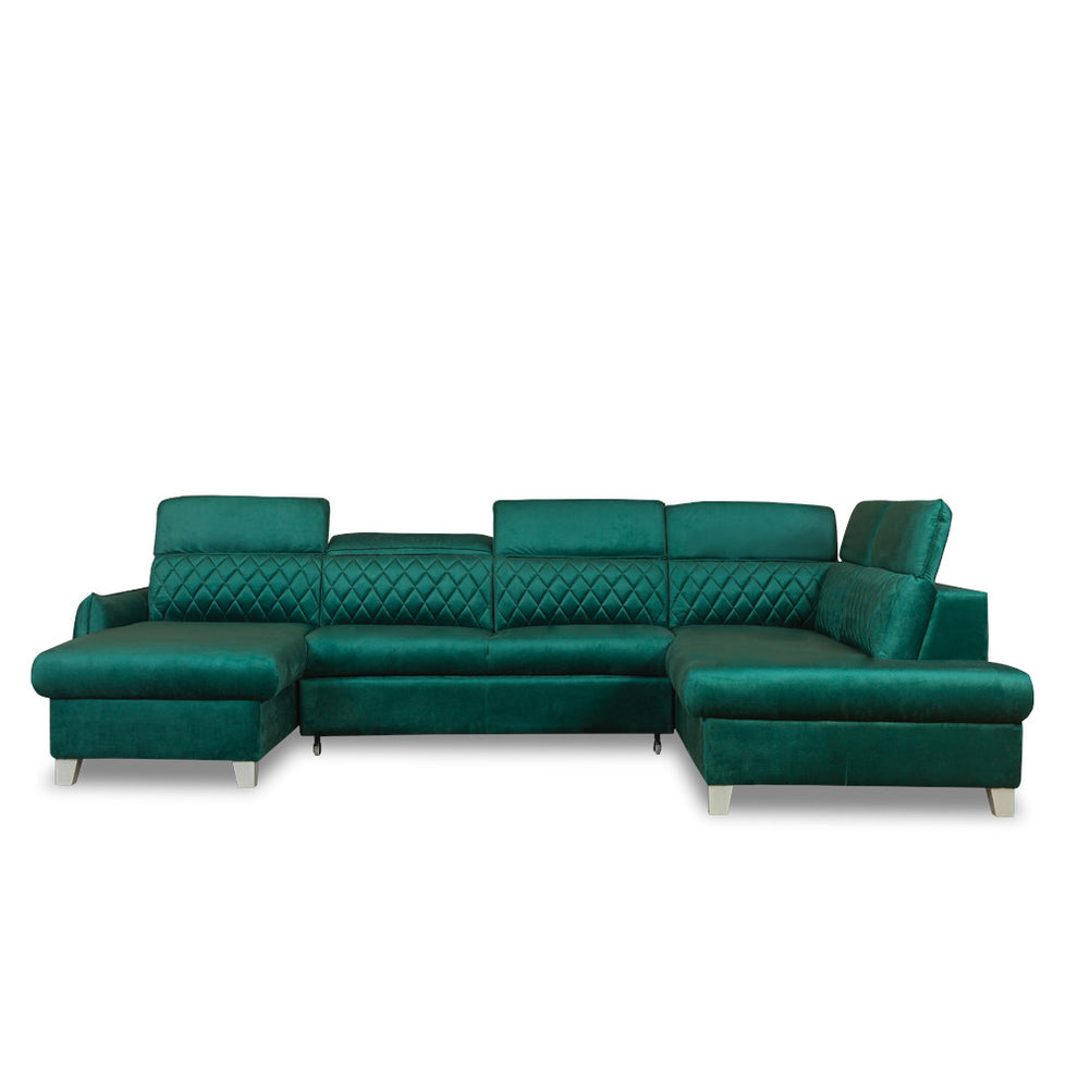 Coltar U Extensibil Tiago, Dreapta, 6 Locuri, Tetiere Reglabile, Verde 330 Cm