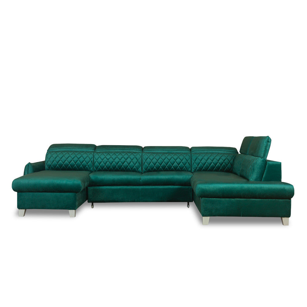 Coltar U Extensibil Tiago, Dreapta, 6 Locuri, Tetiere Reglabile, Verde 330 Cm