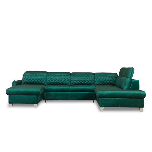 Coltar U Extensibil Tiago, Dreapta, 6 Locuri, Tetiere Reglabile, Verde 330 Cm