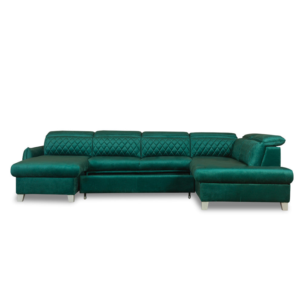 Coltar U Extensibil Tiago, Dreapta, 6 Locuri, Tetiere Reglabile, Verde 330 Cm