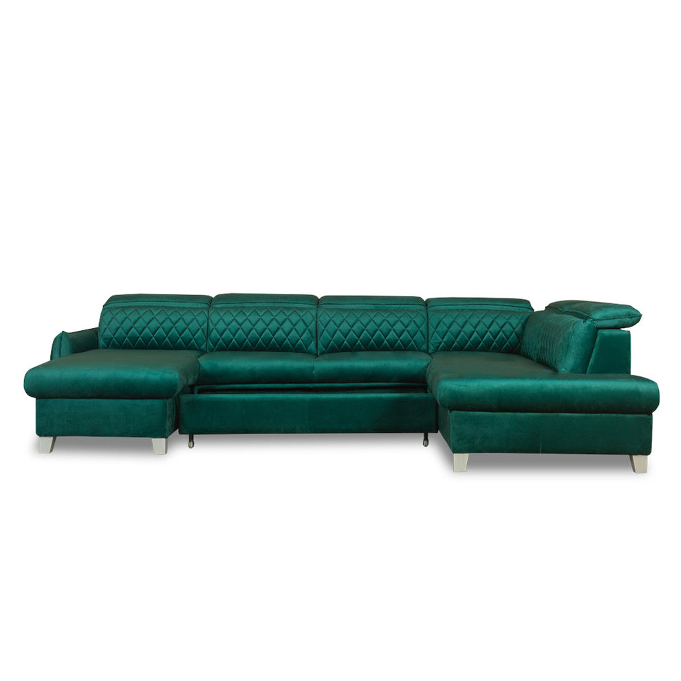 Coltar U Extensibil Tiago, Dreapta, 6 Locuri, Tetiere Reglabile, Verde 330 Cm