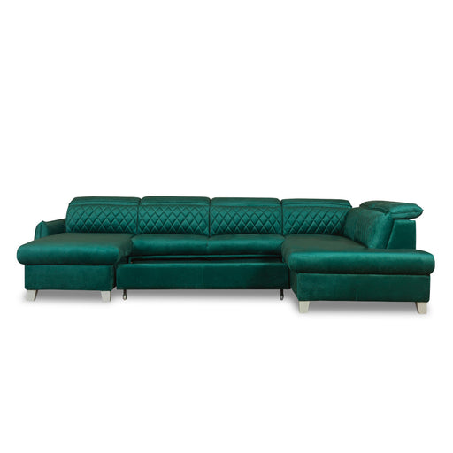Coltar U Extensibil Tiago, Dreapta, 6 Locuri, Tetiere Reglabile, Verde 330 Cm