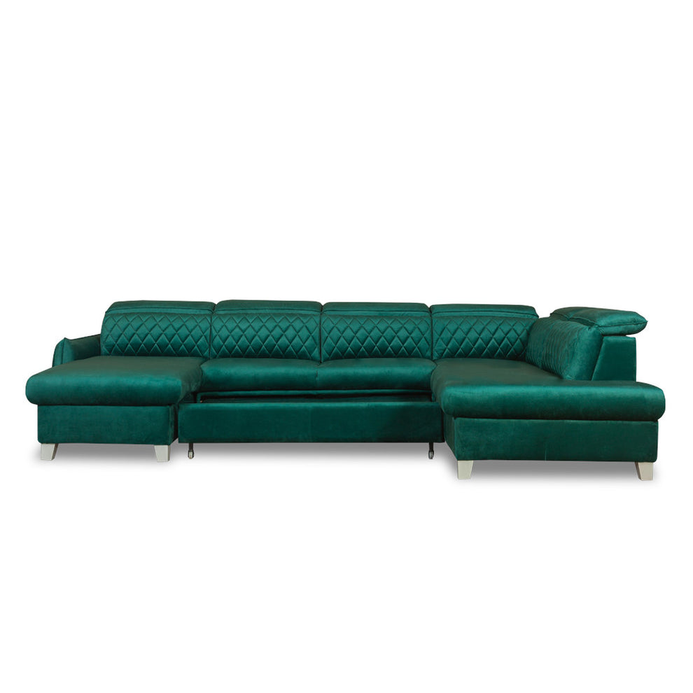 Coltar U Extensibil Tiago, Dreapta, 6 Locuri, Tetiere Reglabile, Verde 330 Cm