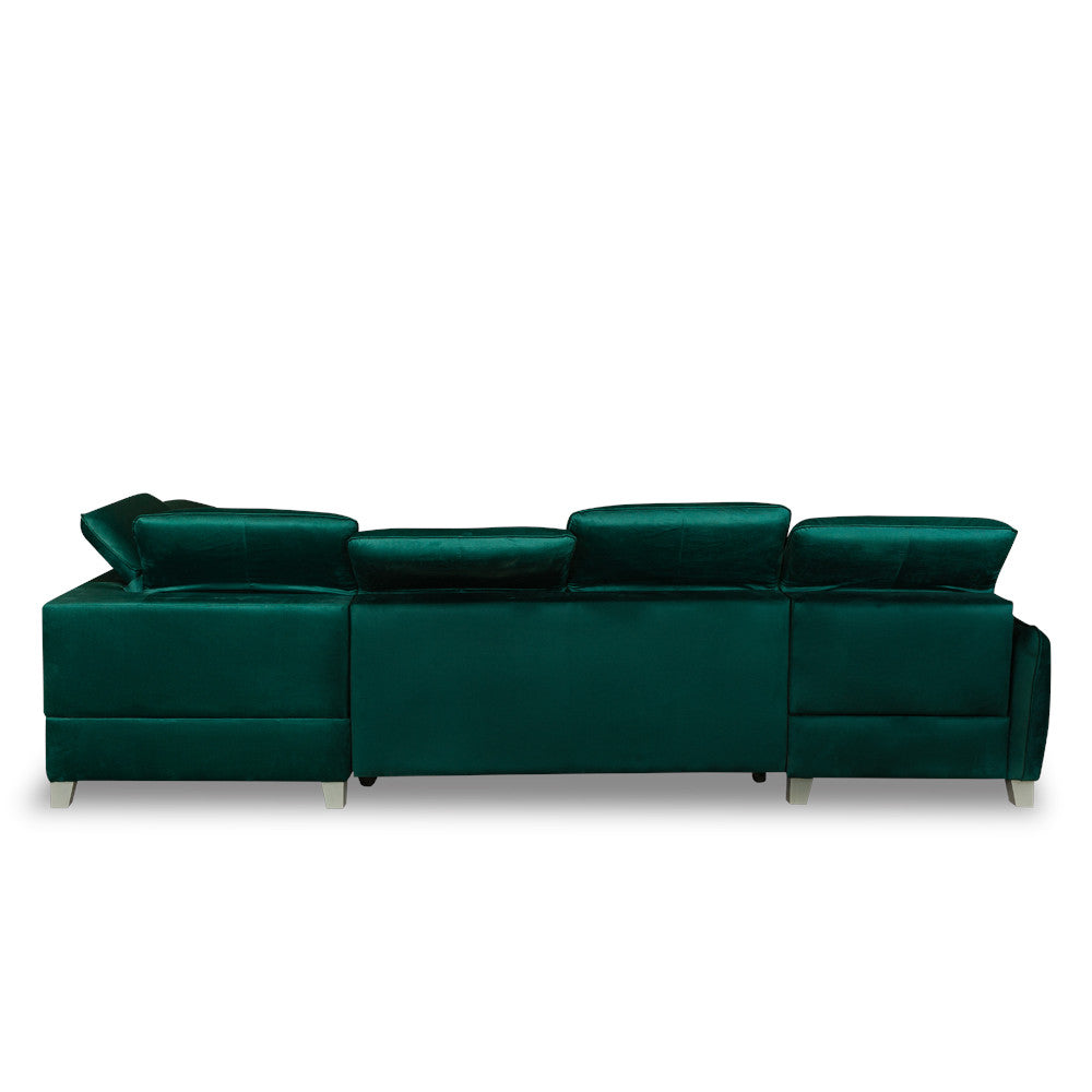Coltar U Extensibil Tiago, Dreapta, 6 Locuri, Tetiere Reglabile, Verde 330 Cm