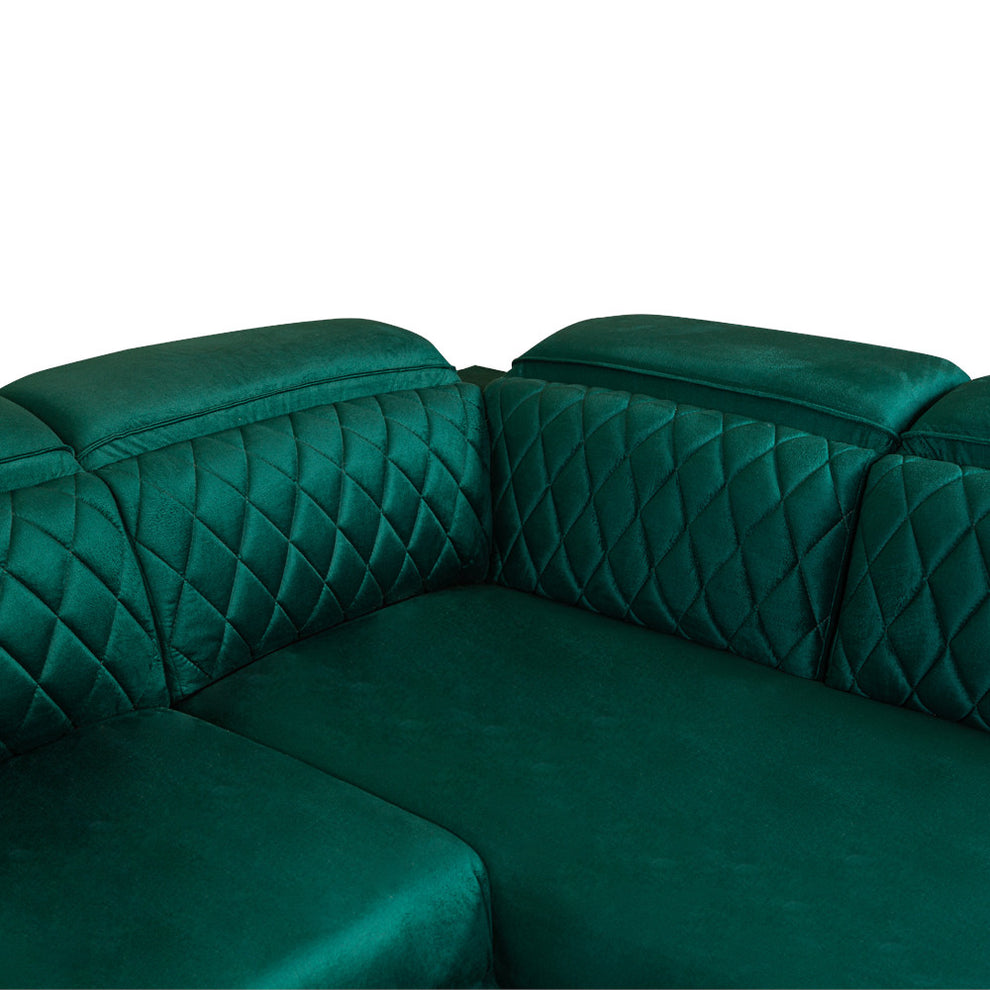 Coltar U Extensibil Tiago, Stanga, 6 Locuri, Tetiere Reglabile, Verde 330 Cm