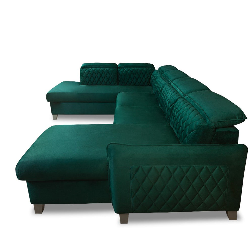 Coltar U Extensibil Tiago, Stanga, 6 Locuri, Tetiere Reglabile, Verde 330 Cm