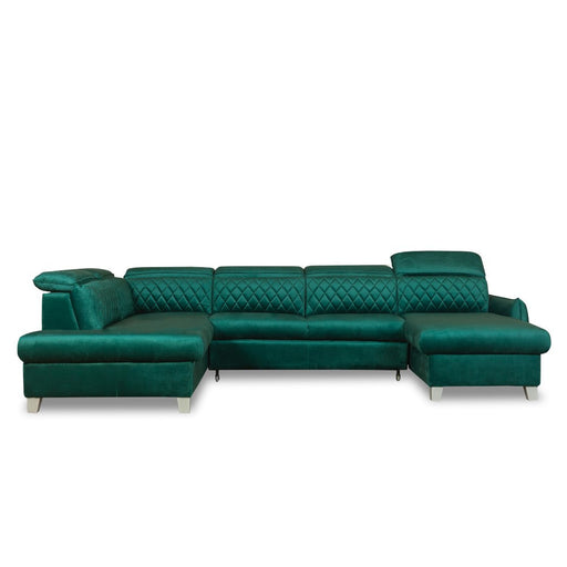 Coltar U Extensibil Tiago, Stanga, 6 Locuri, Tetiere Reglabile, Verde 330 Cm