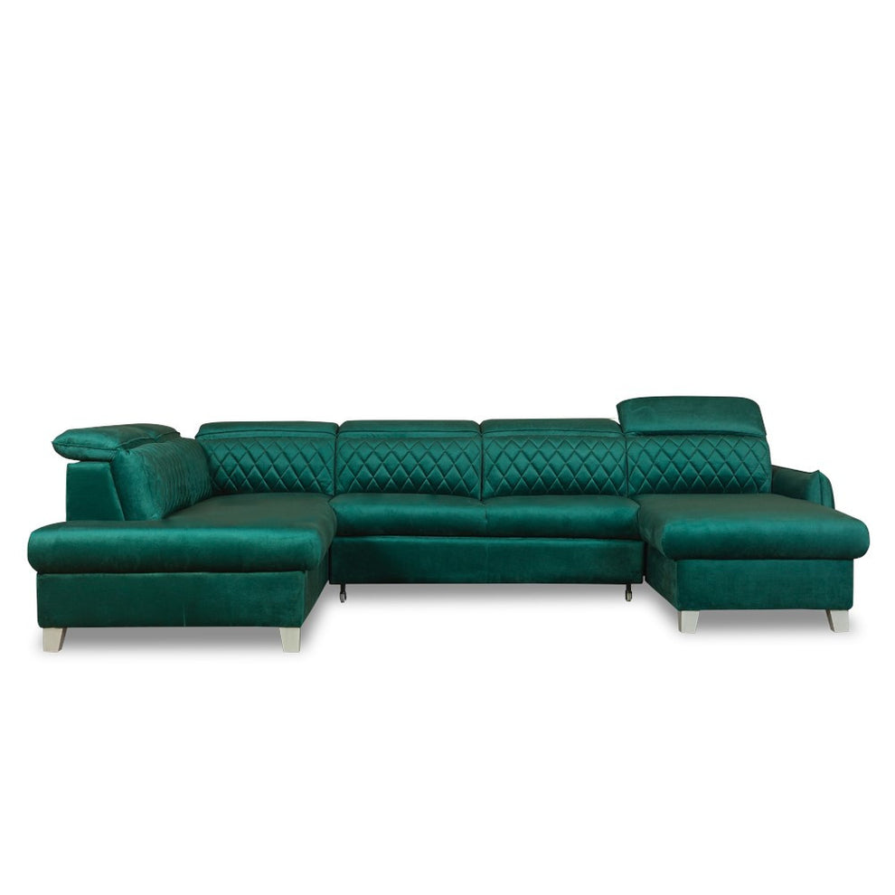 Coltar U Extensibil Tiago, Stanga, 6 Locuri, Tetiere Reglabile, Verde 330 Cm