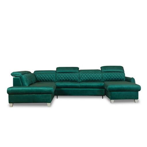 Coltar U Extensibil Tiago, Stanga, 6 Locuri, Tetiere Reglabile, Verde 330 Cm