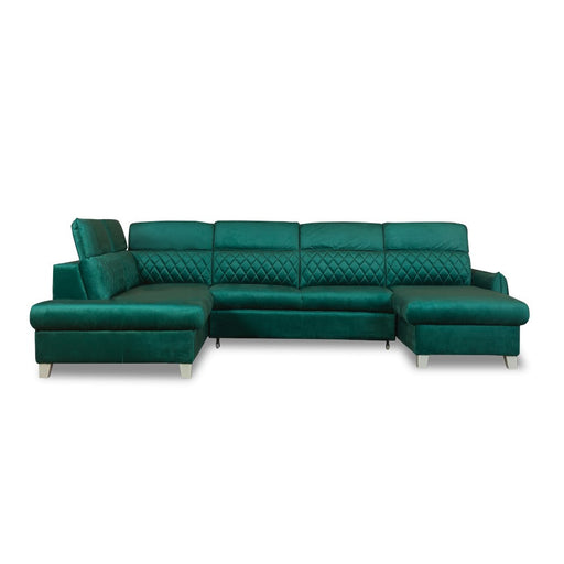 Coltar U Extensibil Tiago, Stanga, 6 Locuri, Tetiere Reglabile, Verde 330 Cm