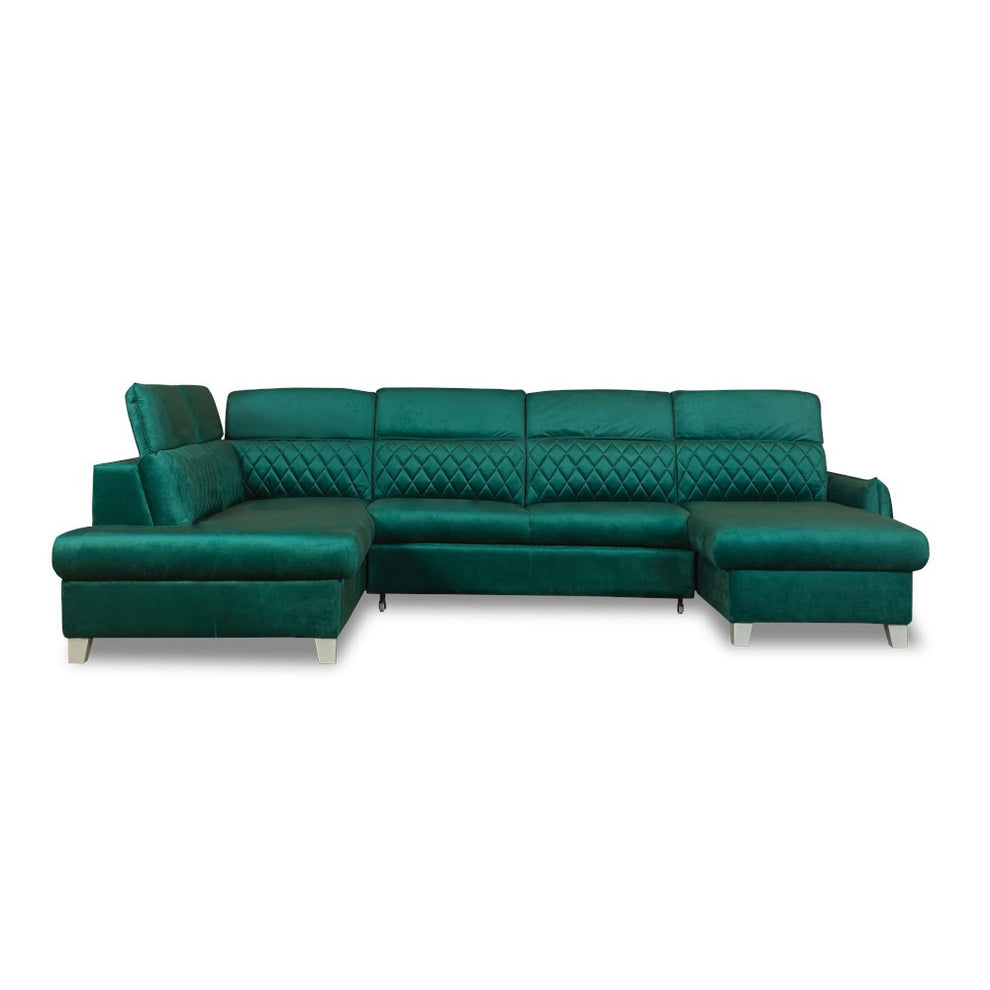 Coltar U Extensibil Tiago, Stanga, 6 Locuri, Tetiere Reglabile, Verde 330 Cm