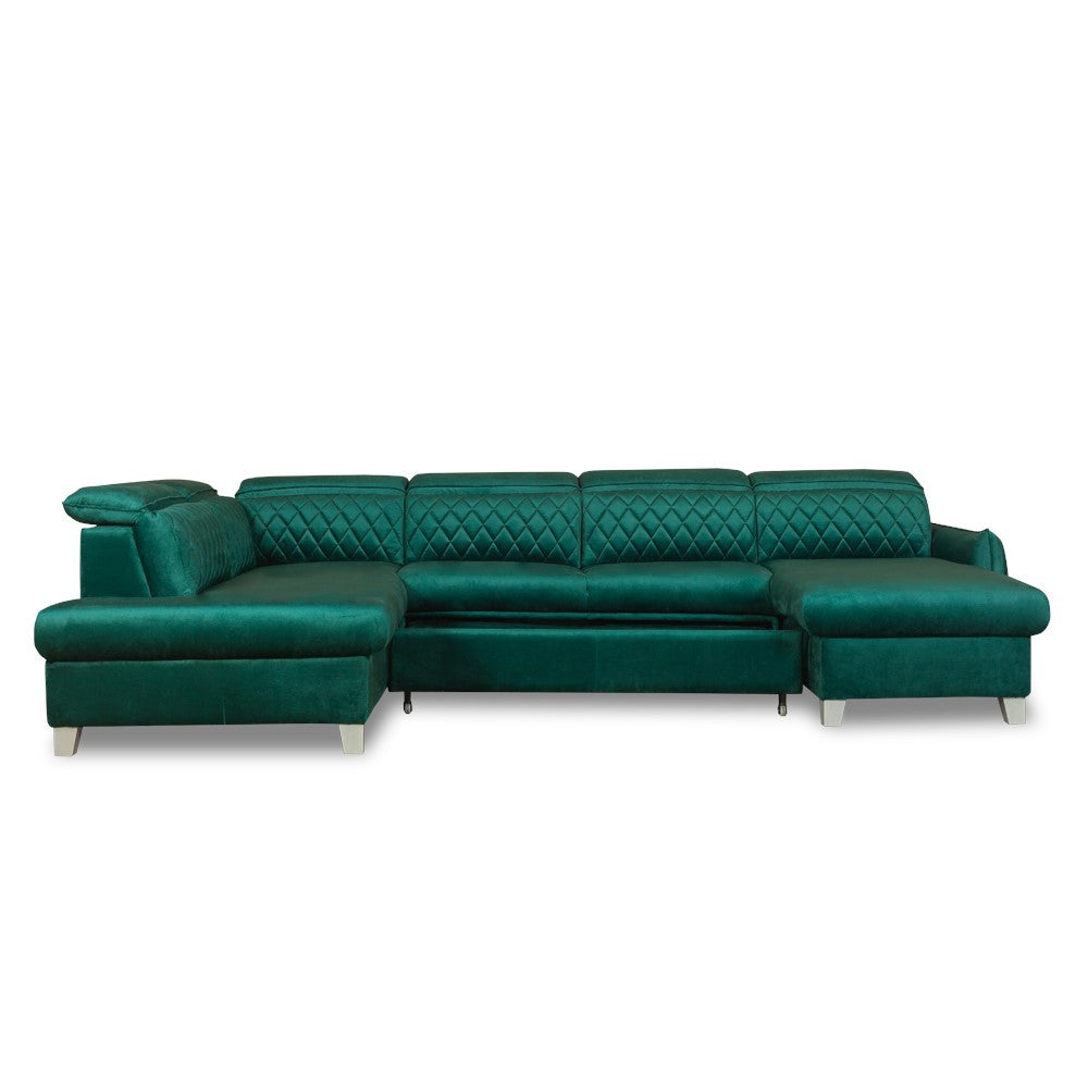 Coltar U Extensibil Tiago, Stanga, 6 Locuri, Tetiere Reglabile, Verde 330 Cm