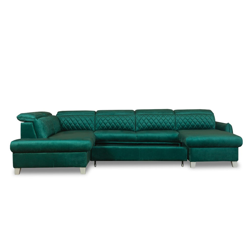 Coltar U Extensibil Tiago, Stanga, 6 Locuri, Tetiere Reglabile, Verde 330 Cm