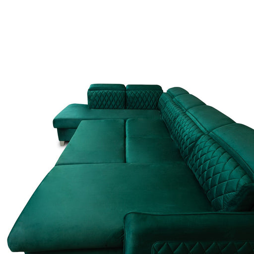 Coltar U Extensibil Tiago, Stanga, 6 Locuri, Tetiere Reglabile, Verde 330 Cm