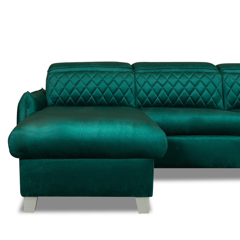 Coltar Extensibil Cu Insula Stanga Tiago, 5 Locuri, Tetiere Reglabile, Verde, 243 Cm