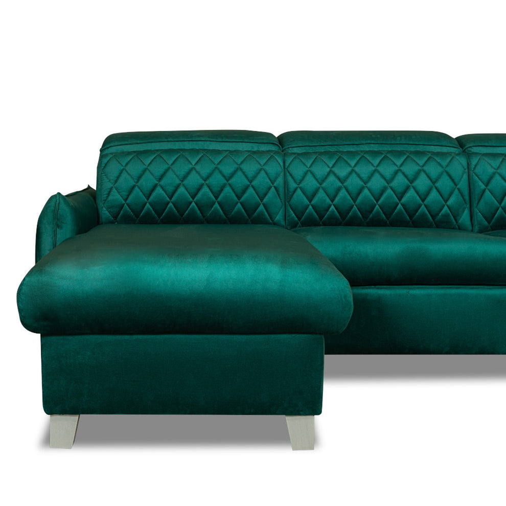 Coltar Extensibil Cu Insula Stanga Tiago, 5 Locuri, Tetiere Reglabile, Verde, 243 Cm
