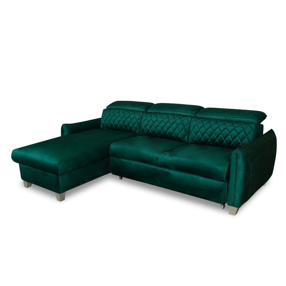 Coltar Extensibil Cu Insula Stanga Tiago, 5 Locuri, Tetiere Reglabile, Verde, 243 Cm