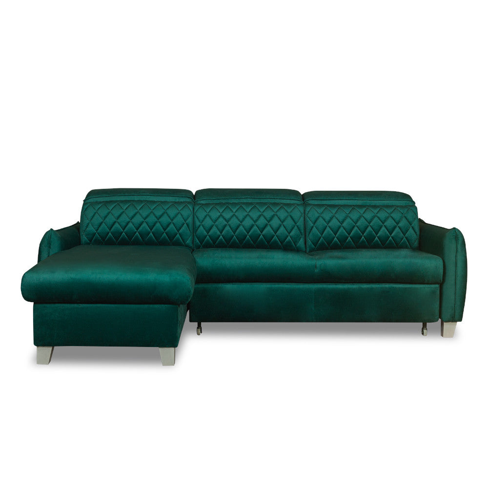 Coltar Extensibil Cu Insula Stanga Tiago, 5 Locuri, Tetiere Reglabile, Verde, 243 Cm