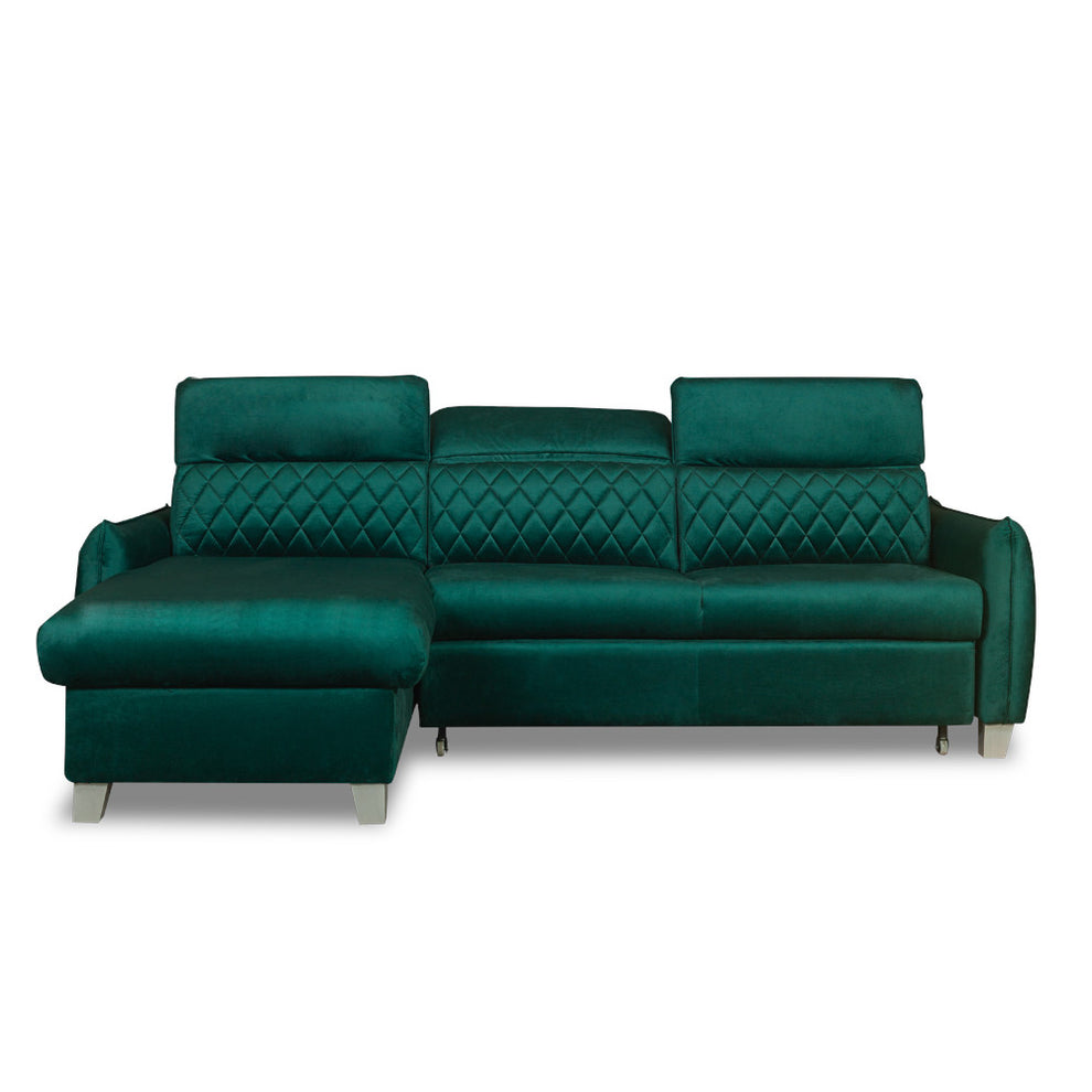Coltar Extensibil Cu Insula Stanga Tiago, 5 Locuri, Tetiere Reglabile, Verde, 243 Cm